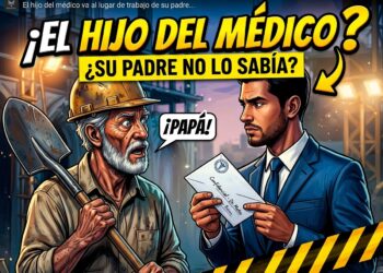 El hijo del médico va al lugar de trabajo de su padre para mostrarle su certificado…