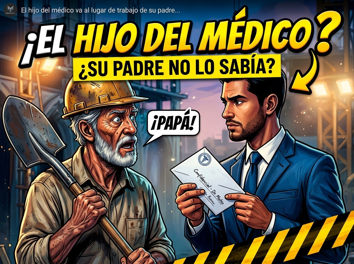 El hijo del médico va al lugar de trabajo de su padre para mostrarle su certificado…